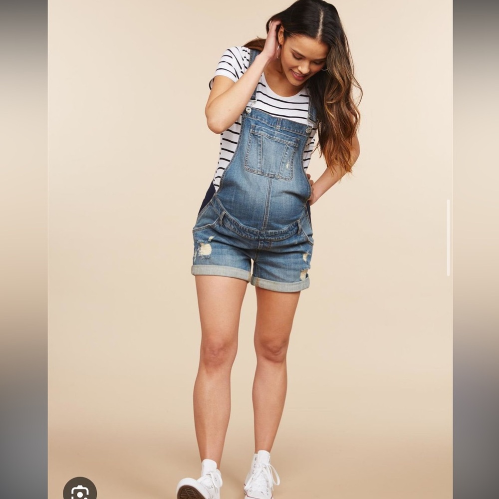 Indigo Blue Women's Maternity Denim Overall Shorts